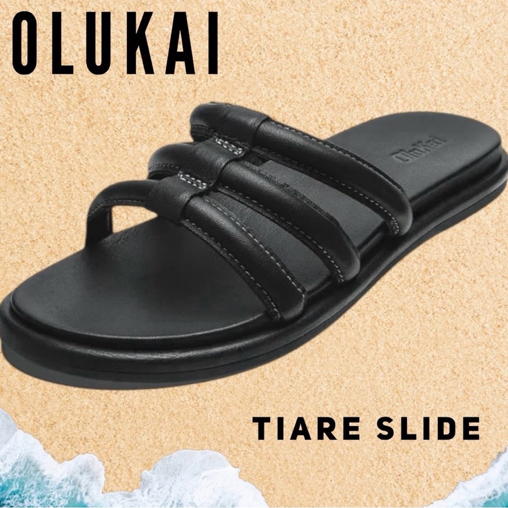 New Olukai Black Tiare Slide Sandals Size 8 NWT